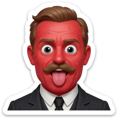 Bright red and sweaty snob man from 1900, eyes wide open, tounge out sticker