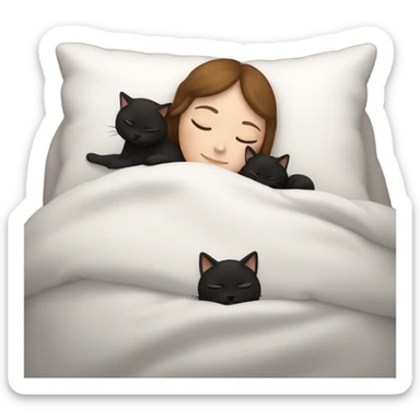 White girl brown hair sleeping with two little black cats sticker