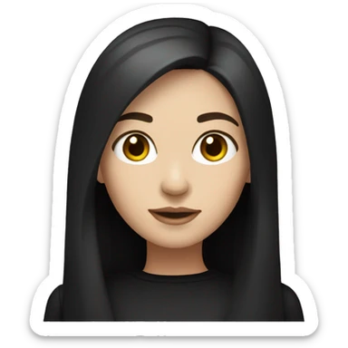 white skin woman with dark long brown straight hair and dark brown eyes, black long sleeve  sticker