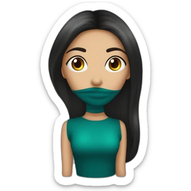 Mujer cabello largo negro ojos color café con máscara de gas sticker