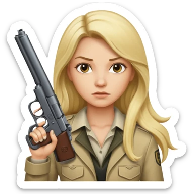 blonde long haired rockstar holding a gun sticker
