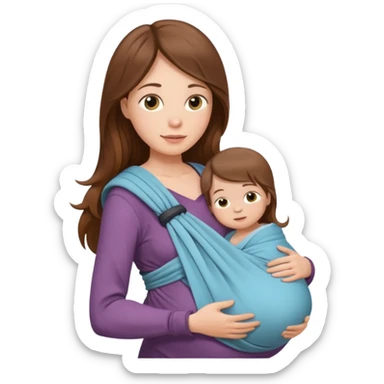 Pregnancy babywearing mom with long brown hair and fair skin with a small baby and wrap  sticker