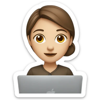 pretty programmer girl with brown hair working with MacBook sticker