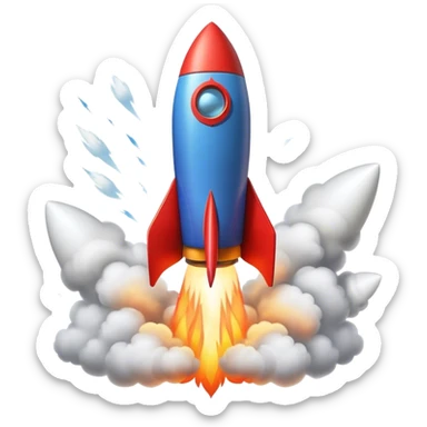A rocket blasting off with energy and motion. sticker