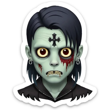 zombie boy with black symmetrical wolfcut medium long hair and piercings sticker