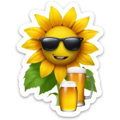 Animated sunflower holding a beer wearing sunglasses  sticker