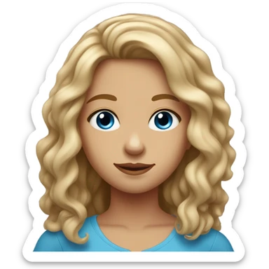 Medium skim tone teenage girl, wavy long hair, blue eyes sticker