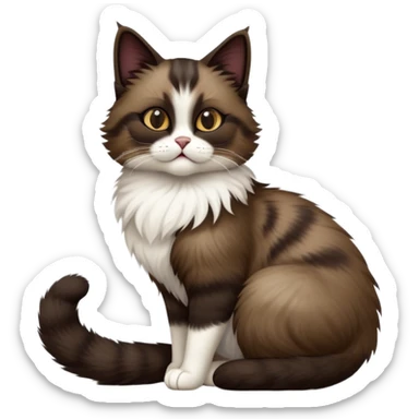 cinematic-[showshoe cat]-realistic-full-body-sitting-emoji,-tail-curled-playfully-around-its-paws,-head-tilted-dramatically,-fluffy-[dark brown mask]-fur,-simplified-yet-realistic-focused-features,-highly-detailed,-glowing-with-an-almost-sarcastic-glow sticker