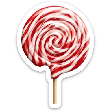 Red and White Swirled Lollipop on Stick and a table that says "innovations" sticker