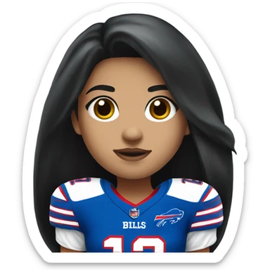 Girl with long black hair wearing buffalo bills jersey sticker
