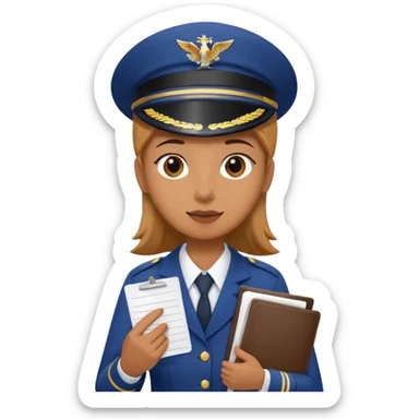A person wearing a travel uniform and holding a travel document, requesting for travel duty flight, detailed and expressive sticker