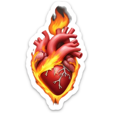 Anatomical heart on fire sticker