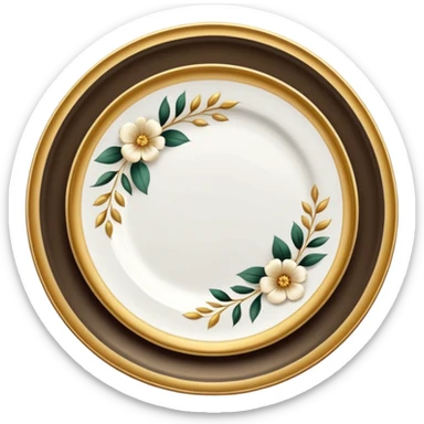 Beautiful white floral plate with golden edges  sticker