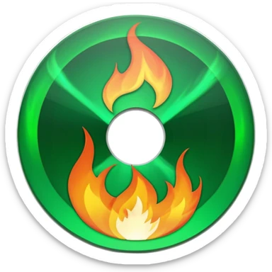 A minimalist CD disc with a subtle fire design, green flames sticker