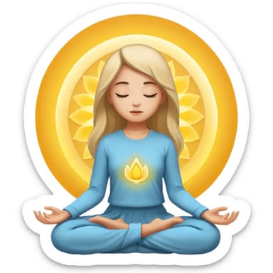 a girl in meditation, with a yellow aura behind her sticker