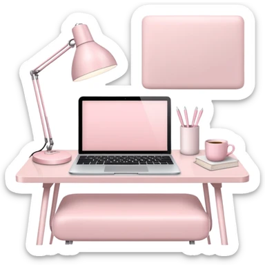 Pale Pink  Big Workstation office desk-Light Pale Pink book-Light Pale Pink wide desk lamp-Light Pale Pink lap top sticker