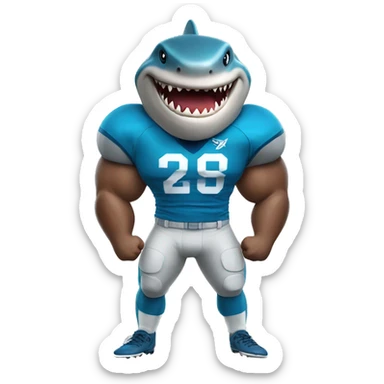 Shark wearing blue football jersey, flexing his muscles sticker