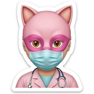 pink doctor cat, surgeon mask sticker