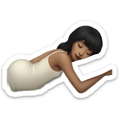 Woman pale skin black hair with bangs sleeping in bed with pillow, white woman sticker