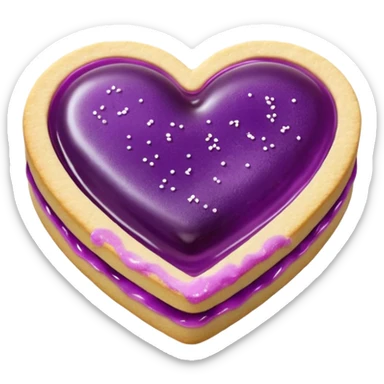 Realistic shortbread cookie in the shape of a heart with violet jelly middle filling and sprinkled powder sugar on top. sticker