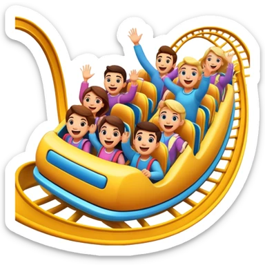 roller coaster with people riding, cheerful expressions sticker