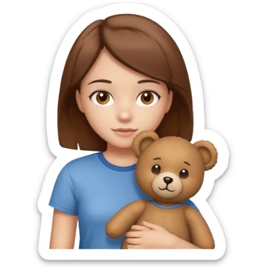 A Girl with Brown hair and Brown eyes with a t-shirt of a Teddy bear sticker