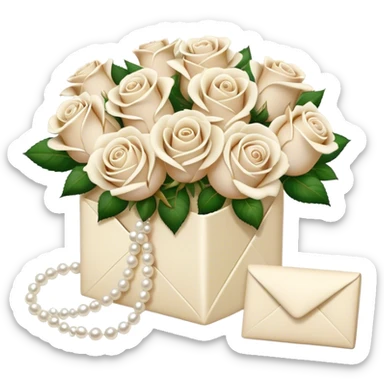 Ivory- beige colored love letter and a bouquet of white and pearl roses  sticker