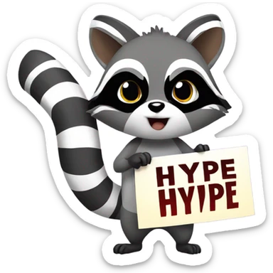 anime raccoon holding a sign that reads "hype" sticker
