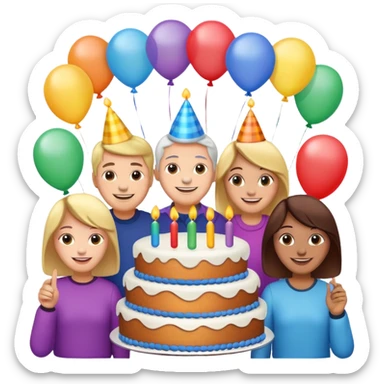Birthday cake balloons freinds and family sticker