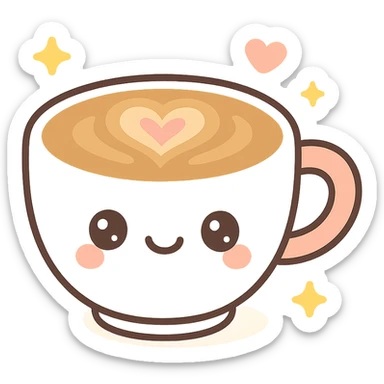 latte, kawaii style, cute face sticker