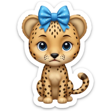 cute crying sad cheetah with blue bow standing  sticker