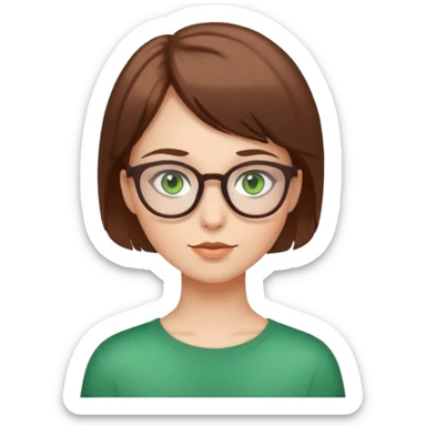 girl with green eyes, brown short hair and glasses sticker