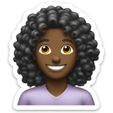 A person with a happy face who is black with long curly hair sticker