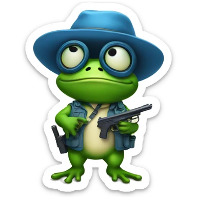 FROG WITH A GUN BLUE sticker