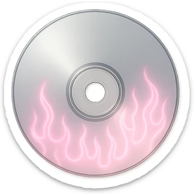 A minimalist CD disc with subtle pink flames, glowing effect, variation 2, style: general, shape: rectangle, color: platinum sticker