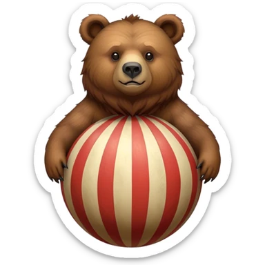 Vintage circus grizzly bear standing on striped ball sticker