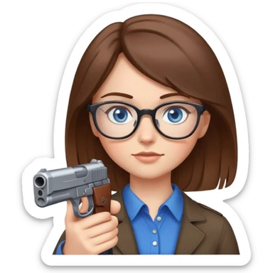 Brown hair blue eyes with glasses girl holding gun up sticker