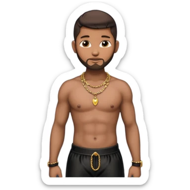 Usher with shirtless with necklace, dark brown hair, latex black harem pants sticker