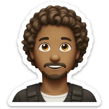 boy with brown wavy hair and a goatee sticker