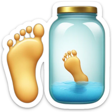 two human feet and an empty glass jar between them sticker