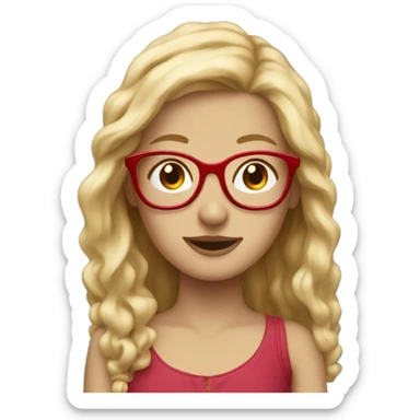 long blonde haired girl with freckles with RED glasses sticker