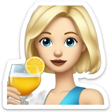 fille blonde avec les cheveux au carré et les yeux bleu en train de boire un grand cocktail sticker