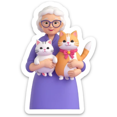 old lady in a dress holding a fluffy cat sticker