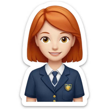 red headed woman with a school in the background sticker