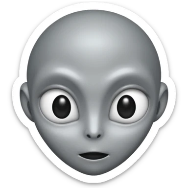 Grey alien head, almond-shaped eyes fully black with no white, slanted, pale grey skin, cartoon emoji, no background
 sticker