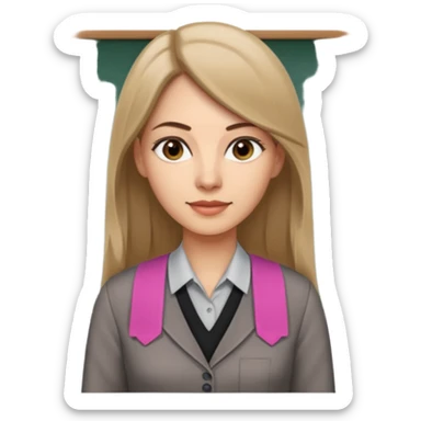 a woman in her 30´s, light skin with medium brown straight hair, long hair. Grey eyes, working as an teacher. No eyeglasses. sticker