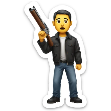 chinese guy with shotgun stopping bullies sticker