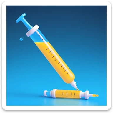 medical syringe with blue liquid and a tiny star, symbolizing the IVF trigger shot, clean emoji style sticker