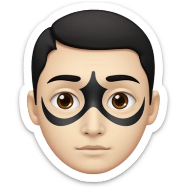 he has all black face but in the middle and nose part is white sticker