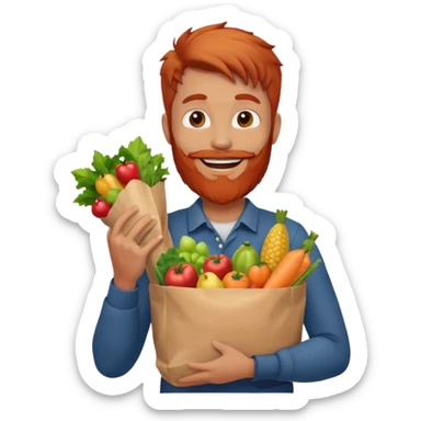 red bearded mal holding a grocery bag sticker